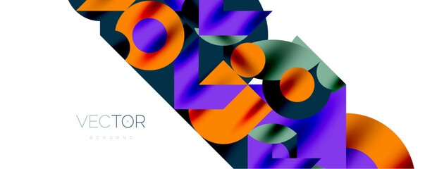 Metal color circles with shadows and other geometric elements composition for wallpaper, banner, background or landing