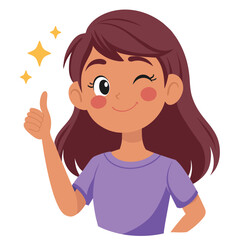 Thumbs up. A young girl holds her thumb up. Vector illustration of the concept of laudatory, encouraging actions.