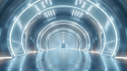 Obraz premium Abstract Futuristic empty floor and room Sci - Fi Corridor With light for showcase, room, interior, display products. Modern Future cement floor and wall background 3d