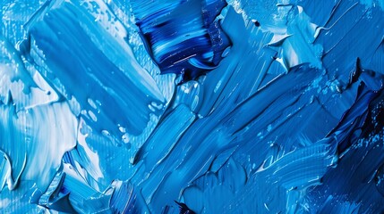 Blue background with oil paint Beautiful close up brushstrokesDetail of artistic abstract oil...