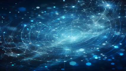 Blue abstract background with network grid and particles