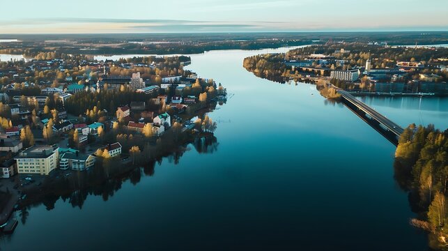 Aerial drone view of the city of Kuopio and rono island Eastern finland  Northern Savonia Europe : Generative AI
