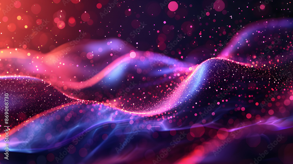 Poster abstract waving particle technology background. abstract wave moving dots flow particles, hi-tech an