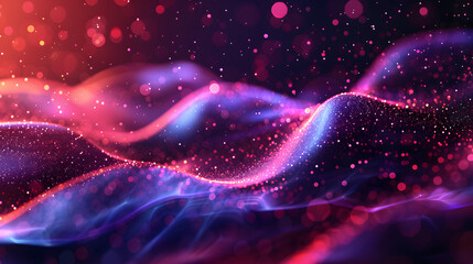 Fototapeta premium Abstract waving particle technology background. Abstract wave moving dots flow particles, hi-tech and big data background design for brochures, flyers, magazine, business card, banner