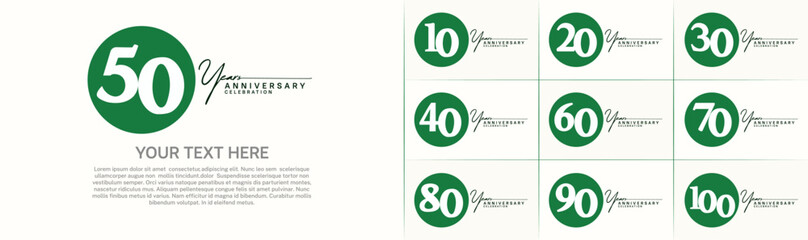 anniversary logotype set vector, green color circle for special day celebration