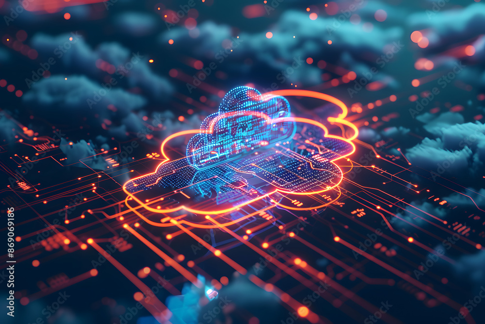 Poster ai and technology cloud computing for data transmission, database, data storage, and backup. network