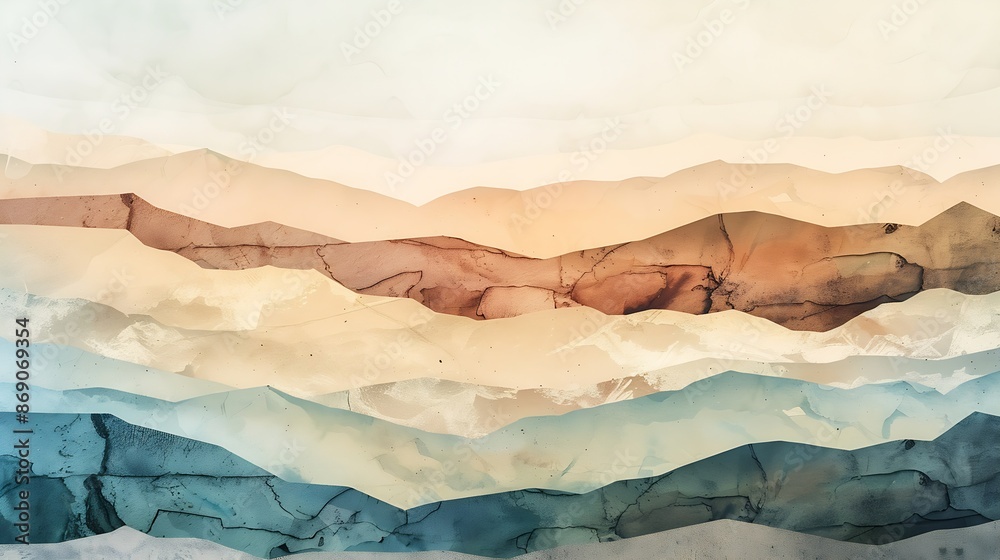 Poster desert landscape abstract texture background layers of watercolor painted paper torn edges : generat