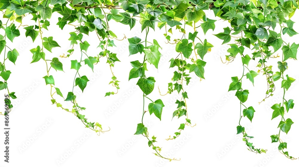Poster green leaves javanese treebine or grape ivy cissus spp jungle vine hanging ivy plant bush isolated o
