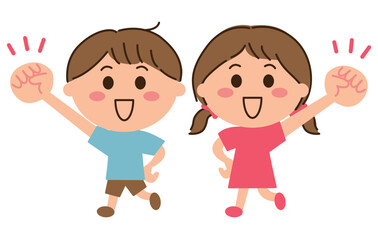 ガッツポーズをする男女の子供