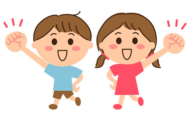 ガッツポーズをする男女の子供