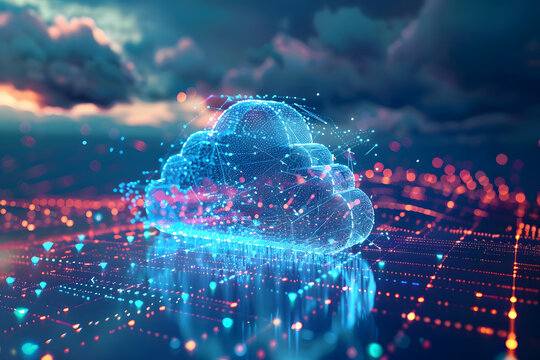 Ai and technology cloud computing for data transmission, database, data storage, and backup. Networking and Internet service concept. Futuristic business network concept