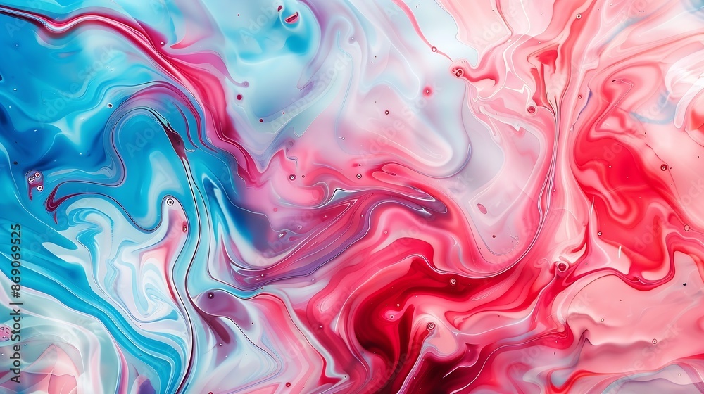 Poster A vibrant blend of swirling pink red and blue hues in an abstract fluid art composition perfect for dynamic and creative backgrounds : Generative AI