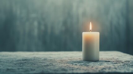 Haunting Glow - Surreal Image of Flickering Candle on Dusty Altar in Dark Room with Eerie Atmosphere and Soft Blurred Background