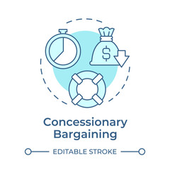 Obraz premium Concessionary bargaining soft blue concept icon. Workflow organization, working process. Round shape line illustration. Abstract idea. Graphic design. Easy to use in infographic, presentation