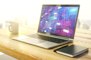 Abstract creative coding concept on modern laptop screen. 3D Rendering