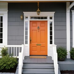 Orange front door close up