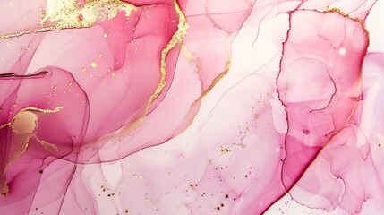 Obraz premium Abstract pink and beige aquarelle art with gold beige transparent background Smudges and stains made with alcohol ink and golden paint Beige fluid art texture as flow watercolor and a : Generative AI