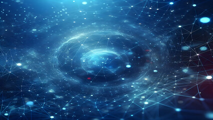 Fototapeta premium Blue abstract background with network grid and particles