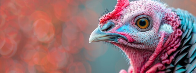  A tight shot of a pink-blue bird against a softly blurred backdrop