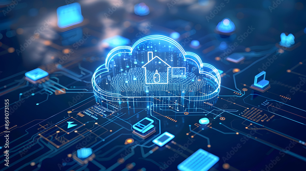Poster cloud technology, computing. devices connected to digital storage in the data center via the interne