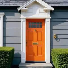 Orange front door close up