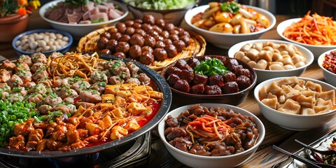 Obraz premium Assorted Chinese Dishes on a Table