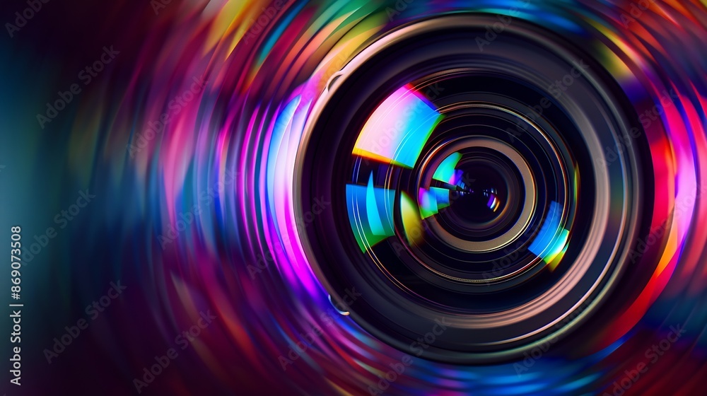Aufkleber Close up Beautiful camera lens with multi colored light Background pattern for design : Generative AI