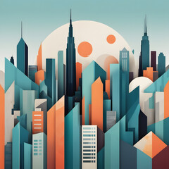 Obraz premium Paper collage artistic image of abstract geometric urban skyline
