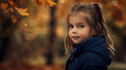 Fototapeta premium Portrait of little girl standing in an autumnal park : Generative AI