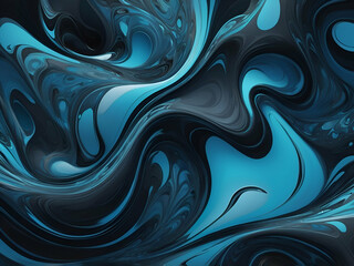 Obraz premium Abstract digital art with liquid fluid shapes and surreal patterns in blue and black hues