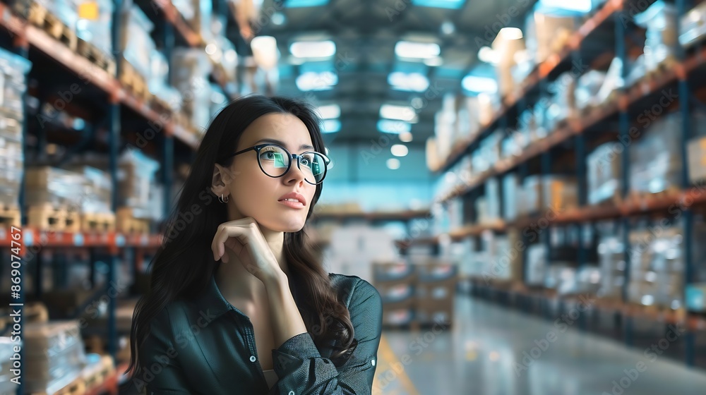 Aufkleber woman face and thinking future and ideas for shipping company with small business owner and dream pr