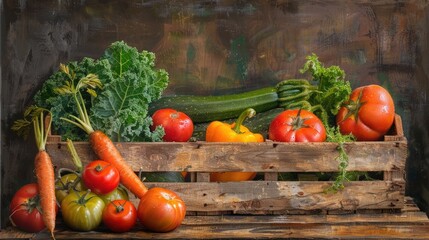 Bountiful Harvest of Seasonal Vegetables in Rustic Wooden Crate