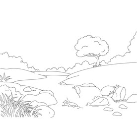 small waterfall nature coloring book cartoon