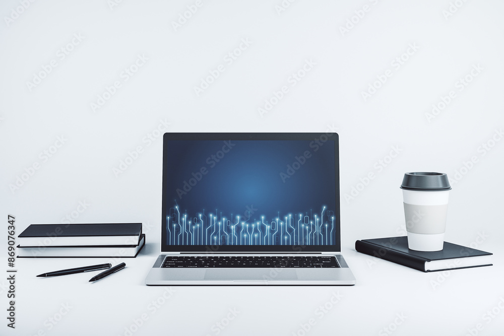 Leinwandbilder Creative concept of microscheme illustration on modern laptop screen. Big data and database concept. 3D Rendering
