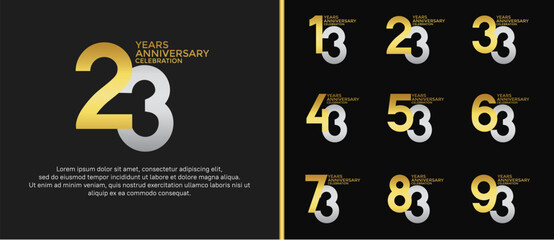 anniversary logo style set with gold and silver color can be use for celebration moment