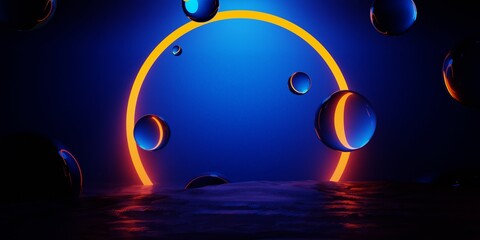 3d illustration rendering of gaming abstract background in scifi cyberpunk style and neon stage display showcase