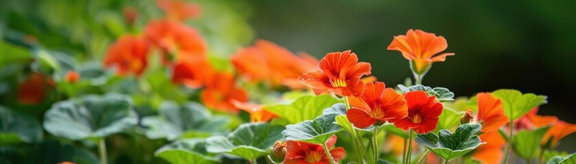 Vibrant orange flowers bloom in lush green garden, creating a refreshing and beautiful natural scenery perfect for decoration and inspiration.