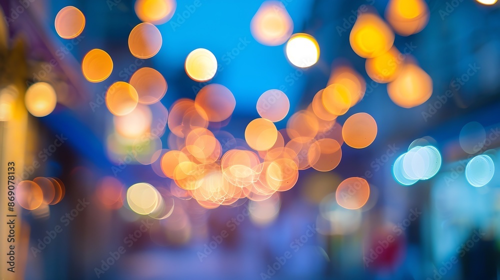 Poster the lights of the night city blurred background lanterns on the street big city lights in the twilig