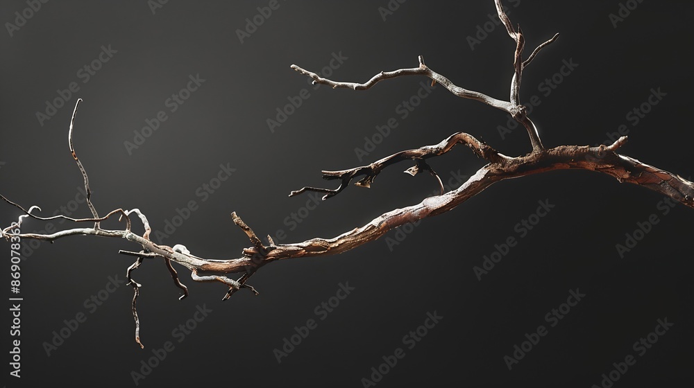 Poster Dry tree branch isolated on black background : Generative AI