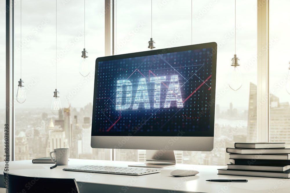 Leinwandbilder creative data word hologram on modern laptop monitor, big data and blockchain concept. 3d rendering