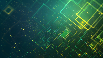 Fototapeta premium Dynamic minimalistic technology and business concept green blue abstract background with square shape geometric line suitable for template, presentation, business, card, flyer