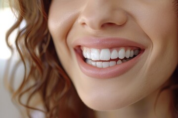 Obraz premium Close Up Of A Womans Smiling Face With White Teeth