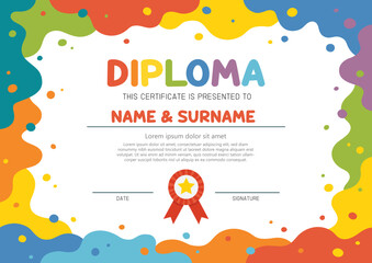 Cover or flyer template with Abstract color paint texture. Art kids. Painting poster design. Template for Certificate kids diploma