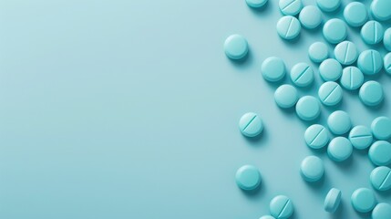 Medication Pills on Light Blue Background with Copy Space