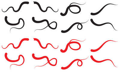 Red and black squiggle brush scribble underline. Marker pen emphasis highlight red swoosh stroke. Vector swoosh brush underline set for accent, marker emphasis squiggle element. Vector. EPS 10