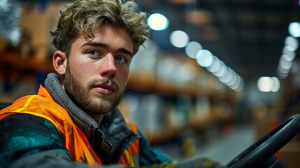 Fototapeta premium Young Man Working in a Warehouse - Generative AI