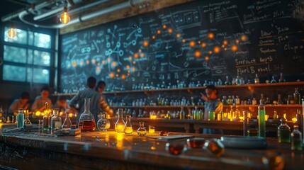 Obraz premium Laboratory Chemistry Experiment in Warm Ambient Lighting - Generative AI
