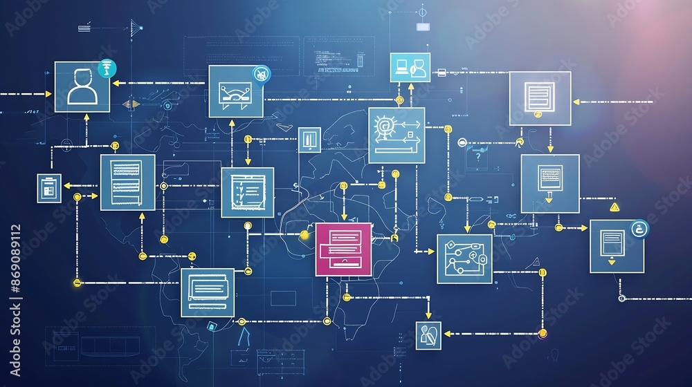 Leinwandbilder Software development flowchart diagram showing branching merging pull request commit master development and release version process workflow for business Distributed version control Gi : Generative AI