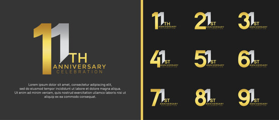 anniversary logo style set with gold and silver color can be use for celebration moment