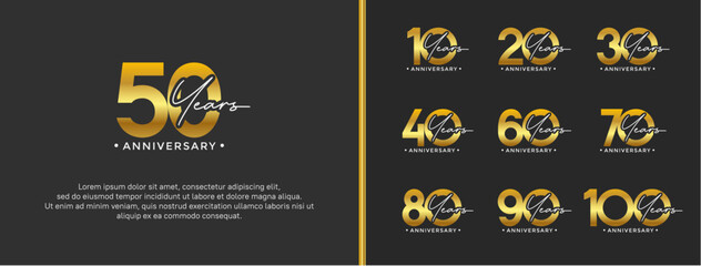 anniversary logo style set with golden color can be use for celebration moment